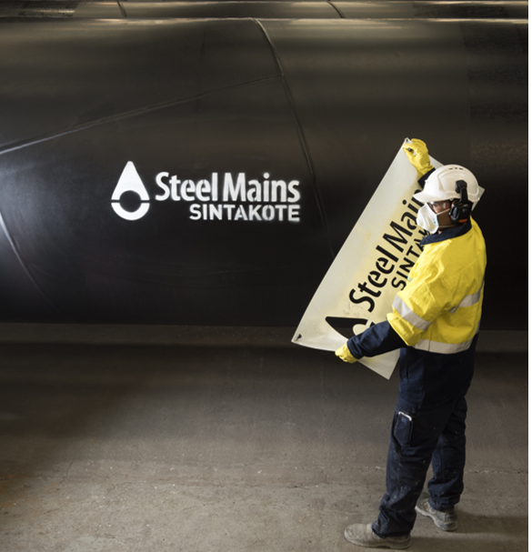 Sintakote coating applied to steel pipe