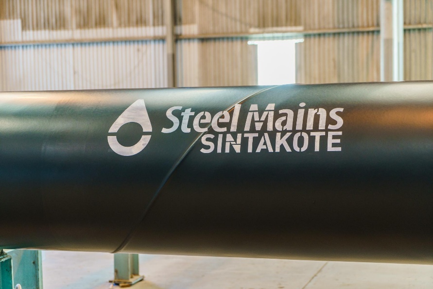 Sintakote branded Steel Mains pipe in the manufacturing facility
